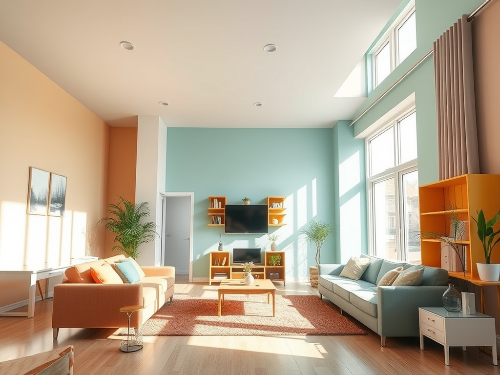 Image of an apartment living space with brighter and more colourful vibe