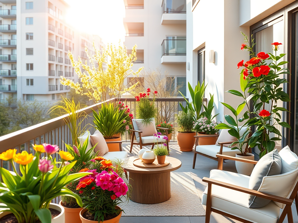 Image of a modern spring themed apartment balcony