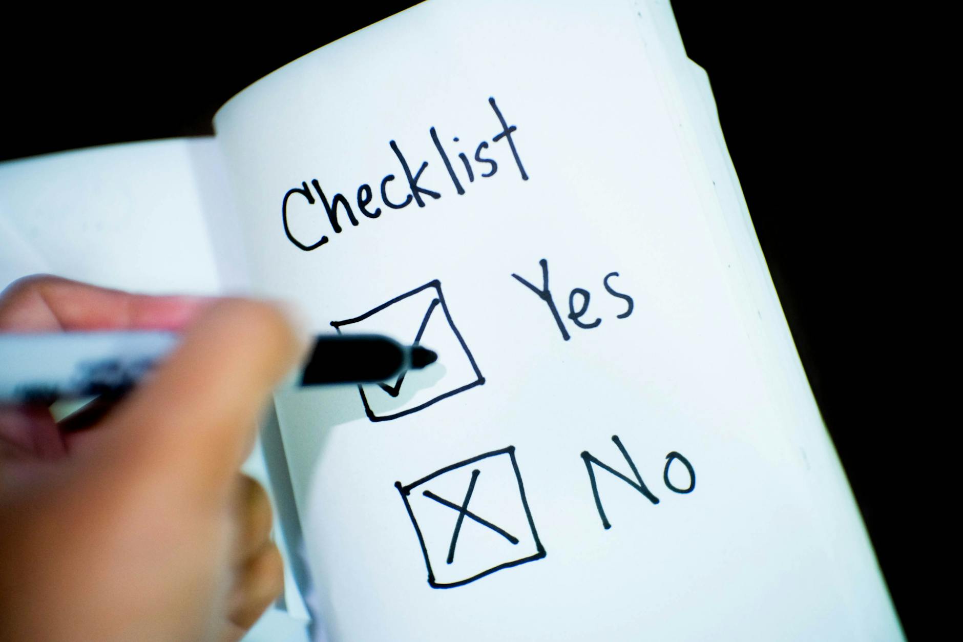 Image with a checklist with yes and no boxes.